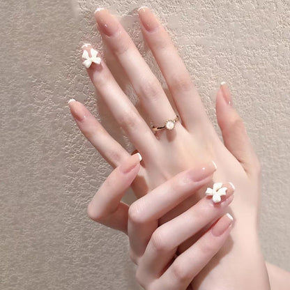 sengpan 24pcs French Point Diamond Fake Nails Wearing Artificial Square Head Press On Acrylic Nail Art Pearl Patch Almond False Nails