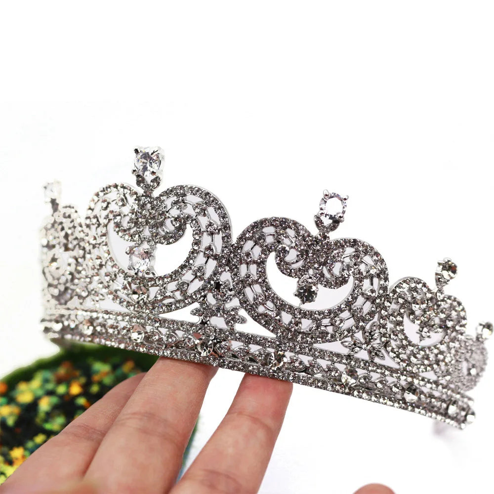 sengpan Bride Wedding Headdress Tiara Rhinestone Crystal Heart Shaped Princess Bridal Round Crown Headwear Wedding Hair Accessories