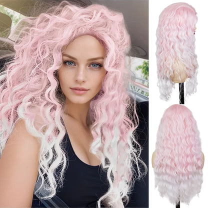 sengpan Green Wigs Costume for Women Synthetic Hair Long Curly Wig Natural Water Wave Hairstyles Thick Fluffy Hair Cosplay Wigs 28 Inch