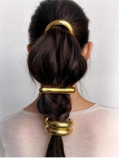 Lianfudai U-shaped Hollow Glossy Metal Elastic Hair Rope Hoop New Headband for Women Fashion Jewelry Hair Accessories 2024 New