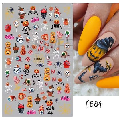 sengpan Halloween 3D Heart Web Nail Sticker Cute Holiday Cartoon Design Spider Pumpkin Ghost  Sliders for Nails Manicure Decor SANO53