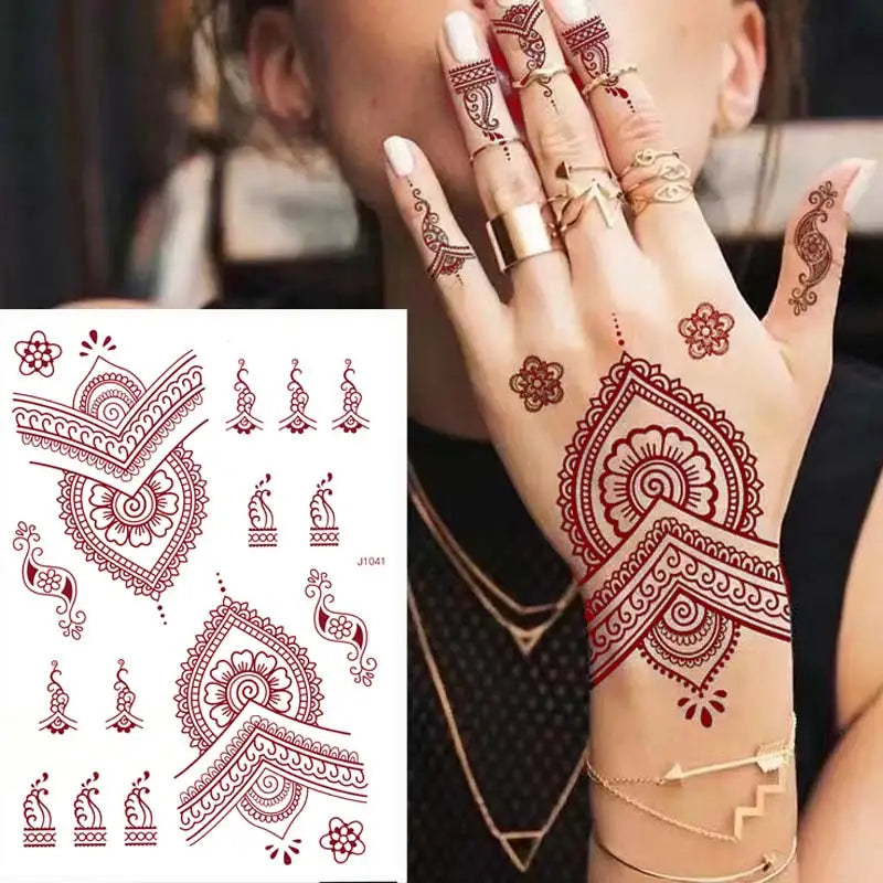 sengpan Brown Henna Tattoo Body Stickers for Women Henna Temporary Tattoos Lace Floral Mehndi Tattoo Waterproof Fake Tatoo Festival