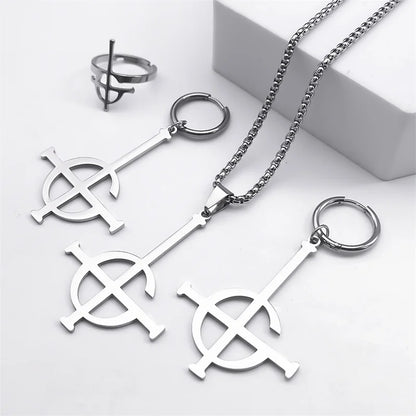 sengpan Stainless Steel Jewelry Set Ghost BC Rock Band Pendant Necklace The band Ghost Ghoul Chain Necklaces Fashion Earring Ring collar