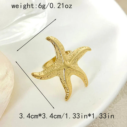 sengpan 1pc Starfish Shaped Funny Stainless Steel Opening Ring 14K Gold Plated Funny Accessories Men And Women's Ring For Daily Wear