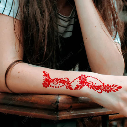 Lianfudai New Design Red Henna Tattoo Stickers for Hand Foot Flower Temporary Tattoos for Woomen Wedding Party Fake Tattoo Waterproof