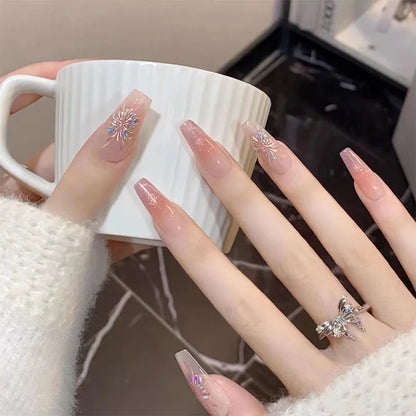 sengpan 24pcs Wearable Pink Press On Fake Nails Tips With Glue false nails design Butterfly Lovely Girl false nails With Wearing Tools