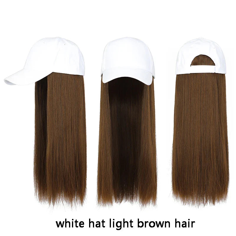 sengpan Y2K Wig Hats Women Fashion Long Wig Caps Casual Solid Color Cap with Wig 55cm Long Curly Hair Hat 40cm Straight Hair Visors