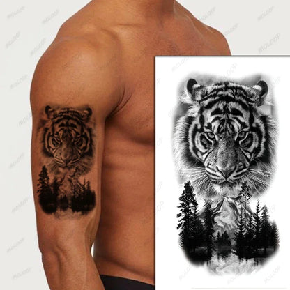 sengpan Waterproof Temporary Tattoo Sticker Black Realistic Tiger Line Totem Design Fake Tattoos Flash Tatoos Arm Body Art for Women Men