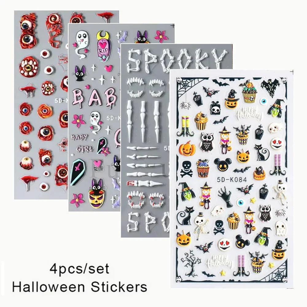 sengpan 5D Halloween Blood Eye Bones Nail Art Horror Eyeball kull Relief Three-Dimensional Nail Stickers for Women&Girl Nail stickers