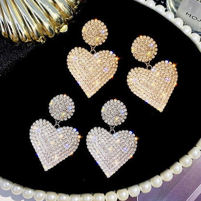 sengpan New Heart Earrings Women's Luxurious Geometric Full Rhinestone Earrings Korean Gold/Silver Color Love Fashion Jewelry