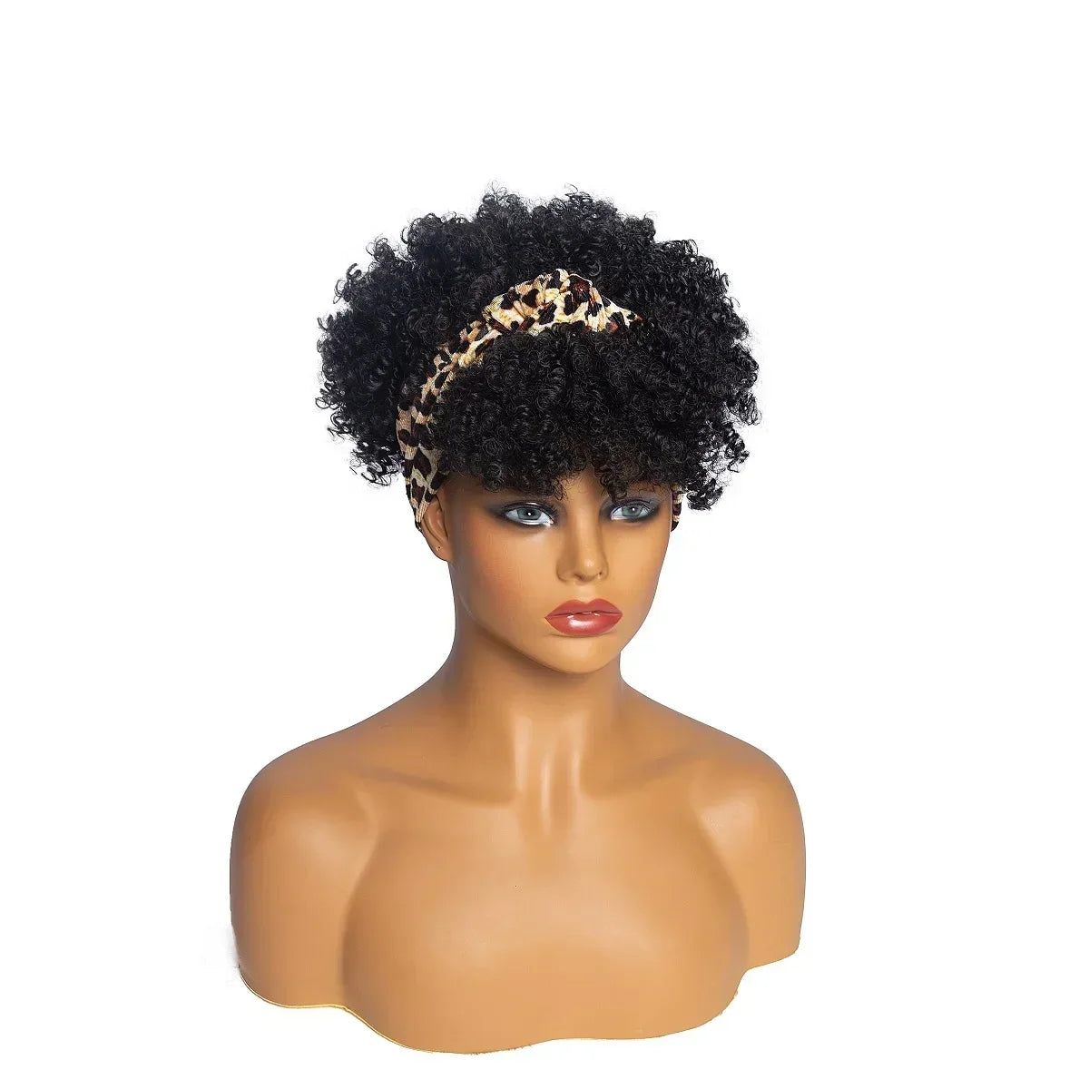 sengpan Short Kinky Curly Headband Wigs  Afro Puff Curly Headband Wig For Women Natural Synthetic Turban Wrap Wig  Cosplay Daily Use