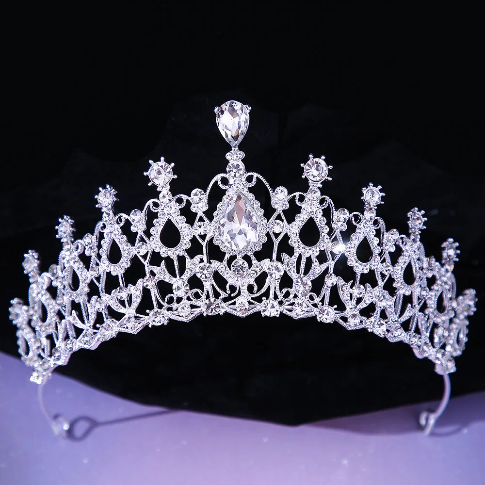 sengpan Korean Luxury White Crystal Crown Hair Accessories Tiara Women Wedding Rhinestone Bridal Silver Color Crown Hair Jewelry