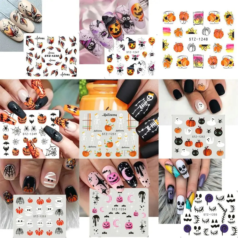 sengpan Halloween Pumpkins Nail Art Water Decals Stickers Spiders Web Fake Nail Accessories Nail Art Decoration Mummy Ghost