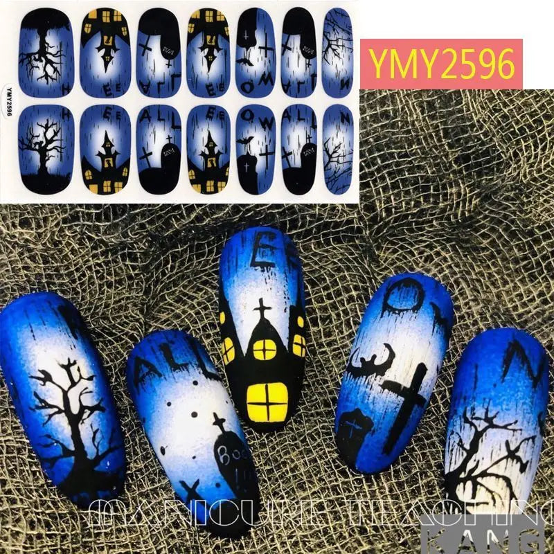 sengpan Baking Free Halloween Nail Stickers Full Sticker Fashion Nail Art Jewelry  Pumpkin Ghost Wholesale Applique Nail Sticker