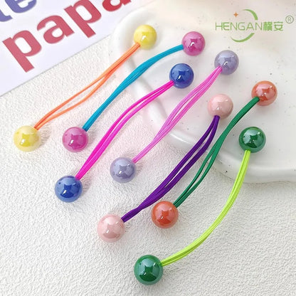 Dospita Children Cartoon Colorful Round Ball Hair Rubber Bands Elastic Hair Ties for Kids Girl Pink Ball Hair Rope Student Headwear