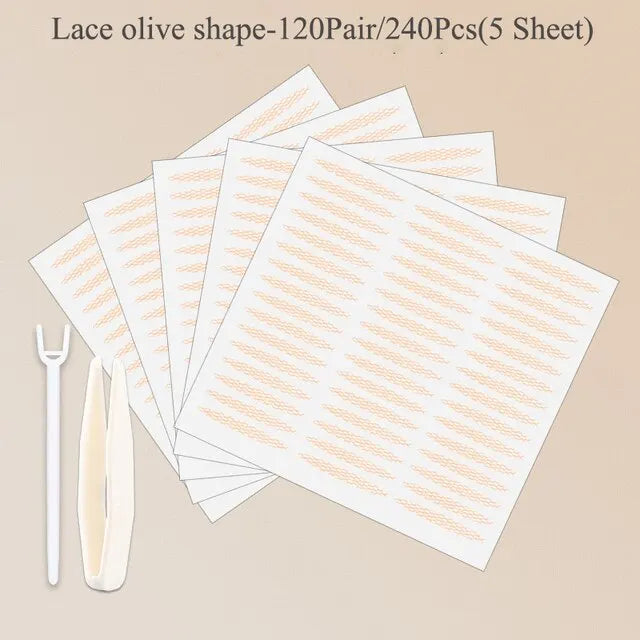 Lianfudai 240Pcs Double Fold Eyelid Tape Sticker Lace Nature Clear Beige Stripe Self-adhesive Natural Eye Makeup Make Up With Tool New