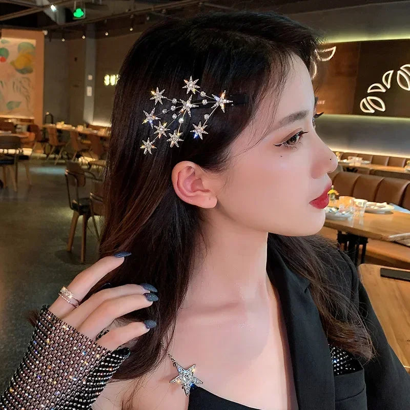 sengpan Women Hair Clip Buling Star Rhinestone Girls Hair Accessories Hairpins Fashion Jewelry Headwear Butterfly Hair Clips Female