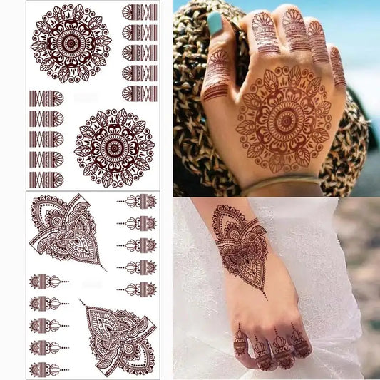 sengpan Brown Henna Tattoo Sticker for Hand Waterproof Henna Tattoos for Women Temporary Tattoo Fake Hena Tatoo