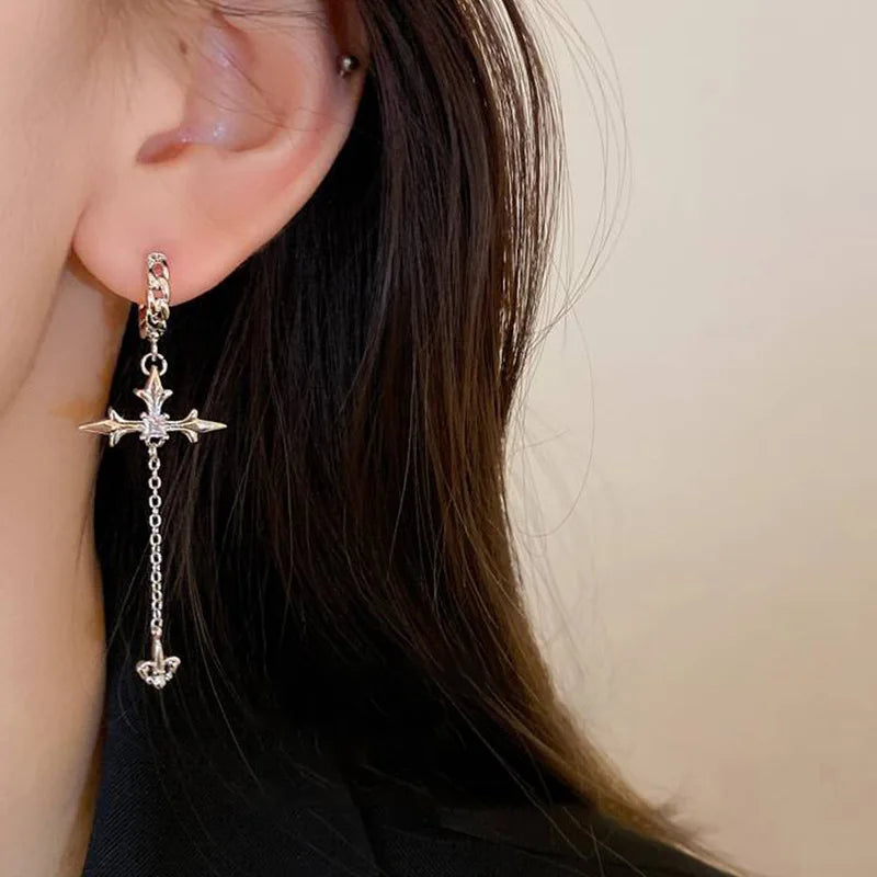 sengpan New Personality Fashion Zircon Cross Tassel Earrings Women Commuting Temperament Earring Party Jewellery Gift