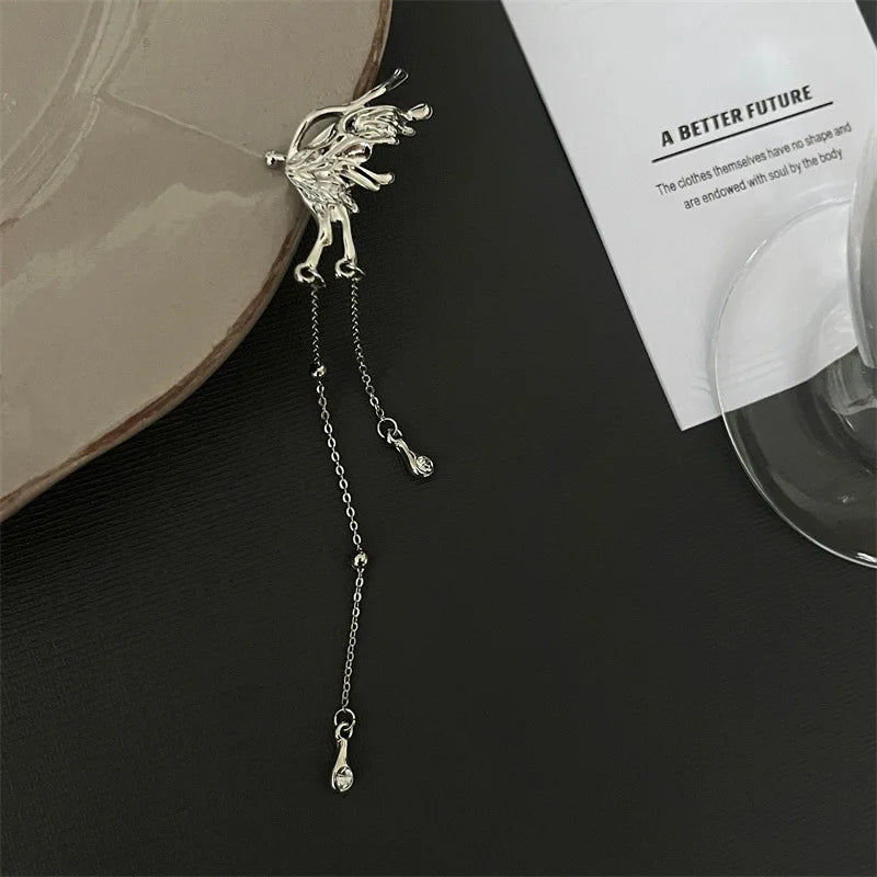 sengpan Y2K Fairy Butterfly Tassel Ear Clips Angel Ear Bone Clip Earring Elf Female Hole Cuff Hanging Earring Fashion Jewelry