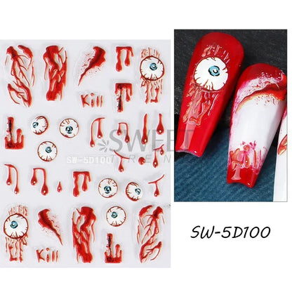 sengpan 5D Relief Skeleton Hand Halloween Nail Art Stickers Devil's Eye Slider Decal DIY Manicure Decoration Tips Nail Accessories Tools