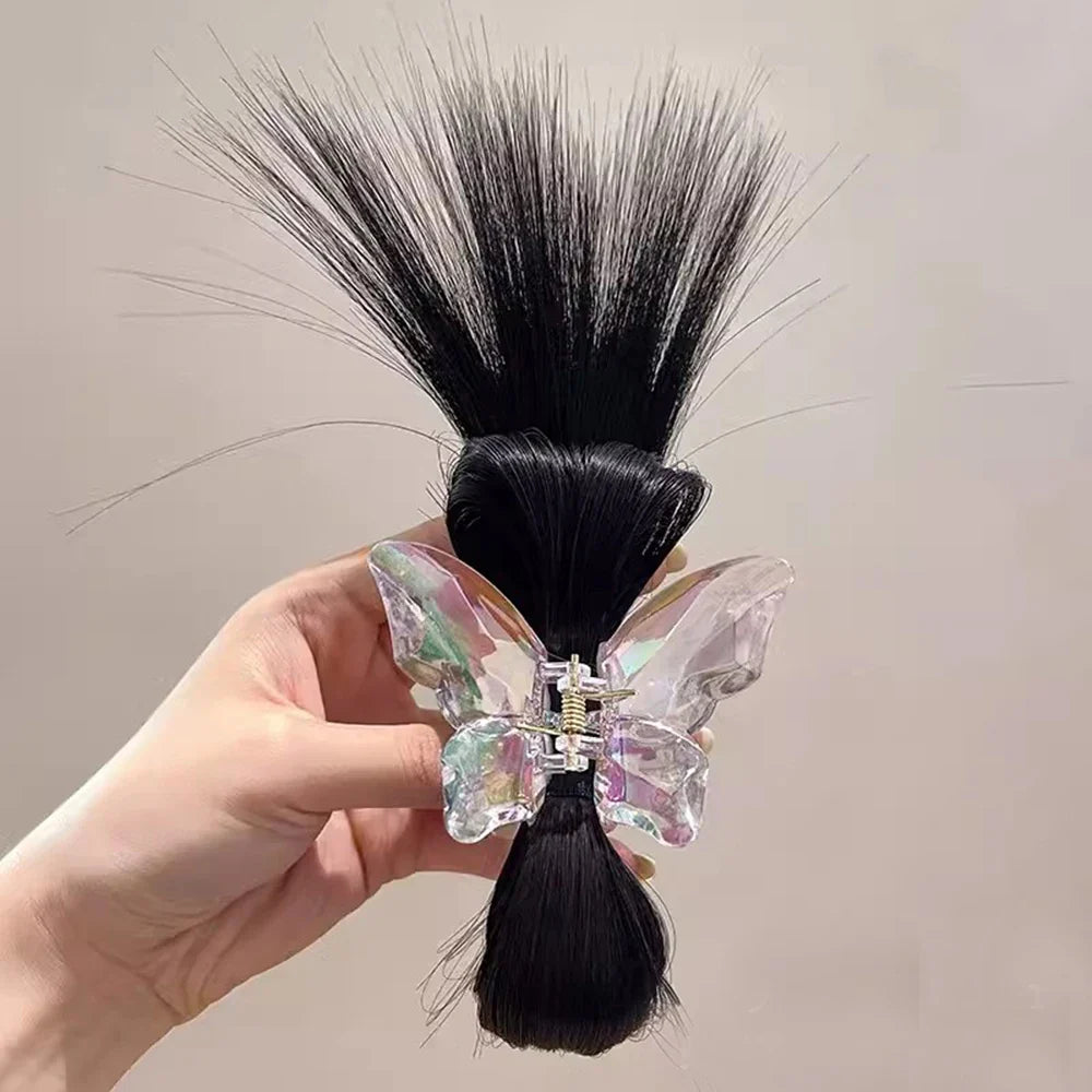 sengpan Women Half-tie Hair Claw Feather Shuttlecock Head Lazy Meatball Head Crab Clip Wig Catch Clip High Ponytail Hair Accessories