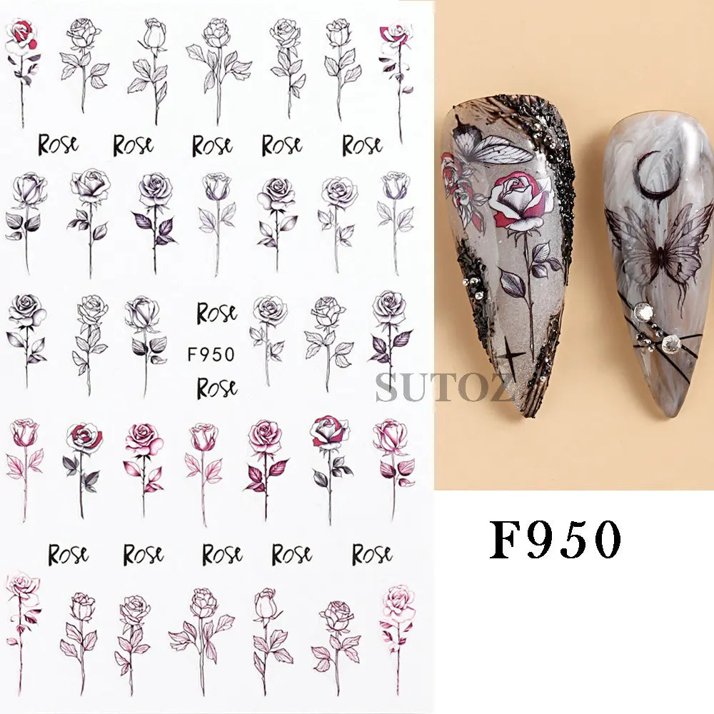 sengpan 3D Halloween Nail Art Stickers Horror Ghost Skull Evil Eye Anime Decals Bloody Rose Sticker for Nail Manicure Decoration LEBF956