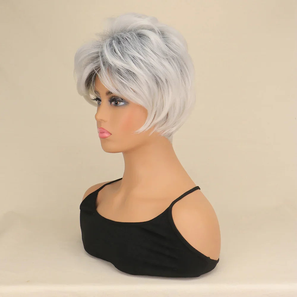 sengpan  Synthetic Women Mixed Black Gray Short Wigs Natural Hair Wigs Heat Resistant Hair Wig for Women