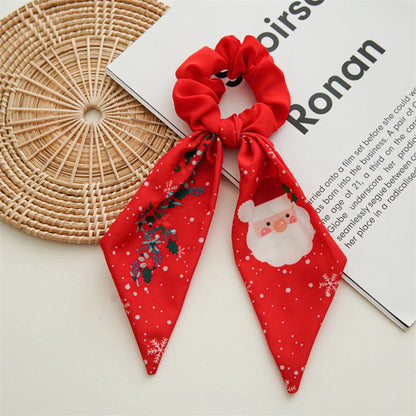 sengpan Ponytail Ribbon Hair Tie Santa Claus Elastic Hair Band Christmas Style Plaid Scrunchies Simple Fashion DIY Hair Accessories