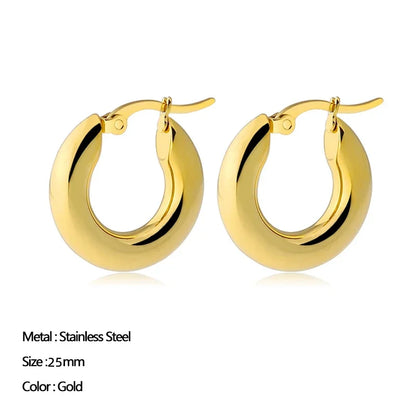 sengpan Classic Stainless Steel Ear Buckle for Women Trendy Gold Color Small Large Circle Hoop Earrings Punk Hip Hop Jewelry Accessories