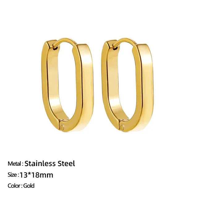 sengpan Classic Stainless Steel Ear Buckle for Women Trendy Gold Color Small Large Circle Hoop Earrings Punk Hip Hop Jewelry Accessories