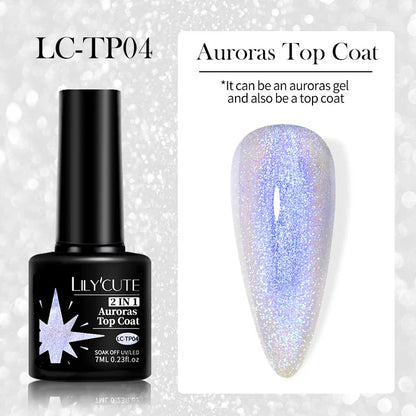 sengpan 7ML Aurora Top Coat Sparking Gel Nail Polish Semi Permanent UV Gel 2 In 1 Function Top Coat UV LED Nail Art Gel Varnish