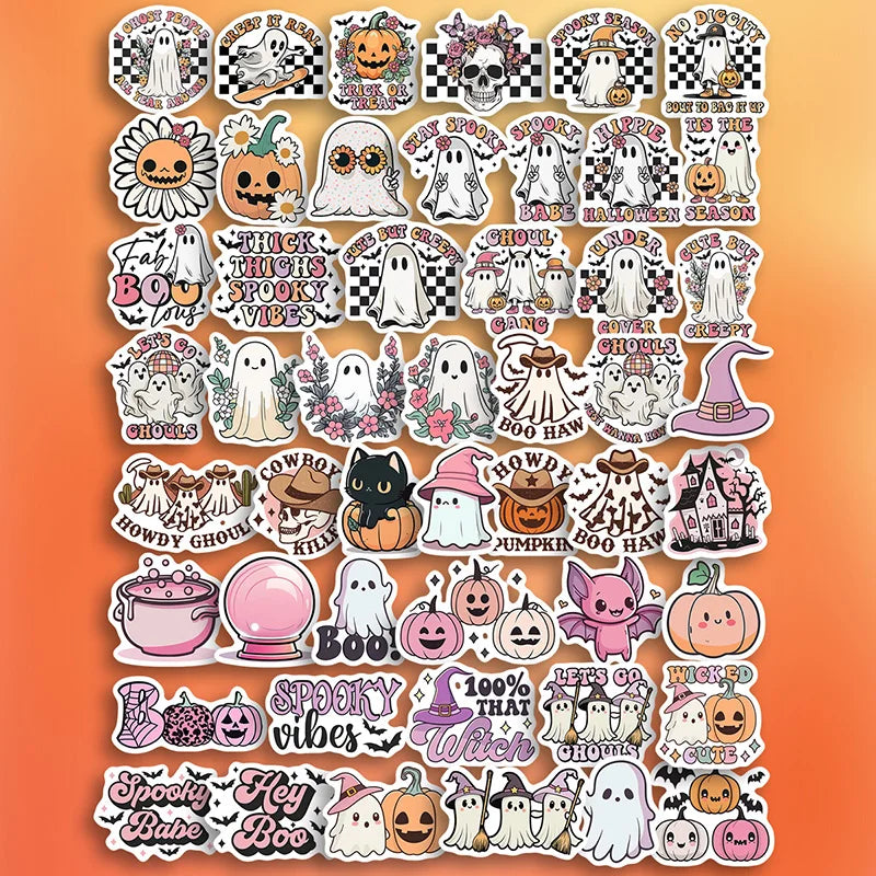 sengpan 50pcs Western Halloween Sticker Pumpkin Ghost Stickers Waterproof Water Bottle Stickers Scrapbooking Skateboard Luggage Stickers