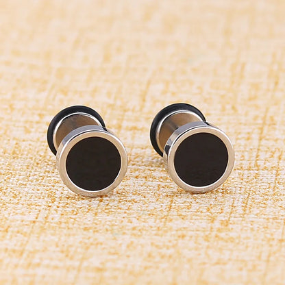 sengpan Men's Earings Titanium Steel Round Black Oil Drip Stud Earrings For Men Korean Fashion Stainless Steel Punk Jewelry Accessories