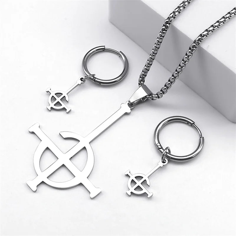 sengpan Stainless Steel Jewelry Set Ghost BC Rock Band Pendant Necklace The band Ghost Ghoul Chain Necklaces Fashion Earring Ring collar