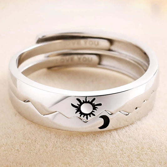 sengpan Sun Moon 2in1 Irregular Match Couple Rings Opening Adjustable Ring Sterling Silver Wedding Ring Jewlery Lover Gift for Friends