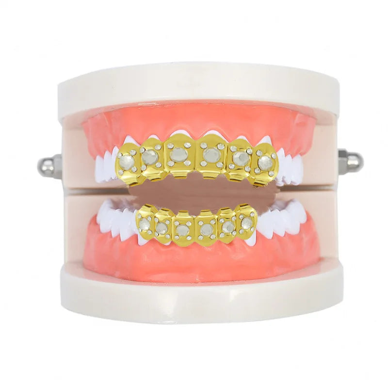 sengpan 18k Gold Plated CZ Small Single Tooth Hip Hop Grill Halloween Teeth Grillz Caps Set For Christmas Gift