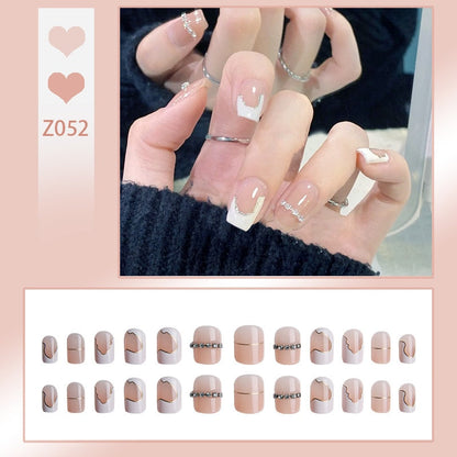 sengpan 24P Nail Art Fake Nails Japanese Ballerina Press on Nails Set Diamond Streamer Flash Fly Butterfly Seamless Removable False Nail