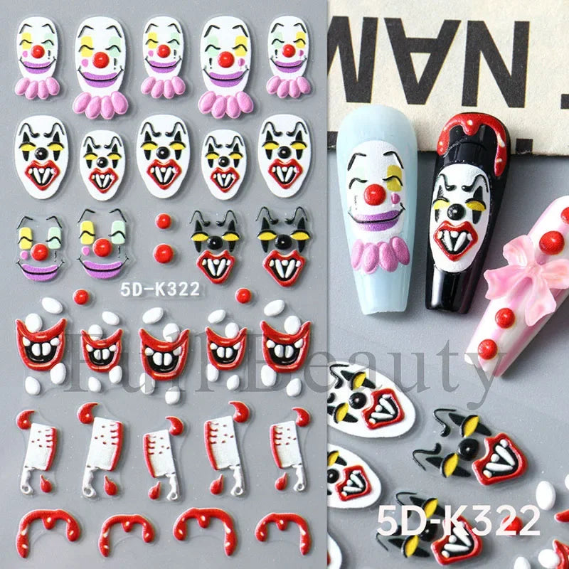 sengpan 5D Halloween Blood Eye Bones Nail Art Horror Eyeball kull Relief Three-Dimensional Nail Stickers for Women&Girl Nail stickers