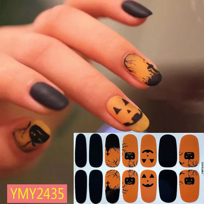 sengpan Baking Free Halloween Nail Stickers Full Sticker Fashion Nail Art Jewelry  Pumpkin Ghost Wholesale Applique Nail Sticker