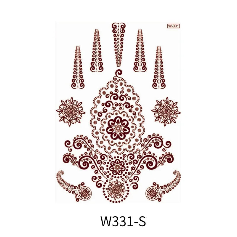 sengpan Brown Henna Lace Temporary Tattoos Sticker For Women Mehndi Stickers for Hand Neck Body Feather Flora Henna Tattoo Waterproof