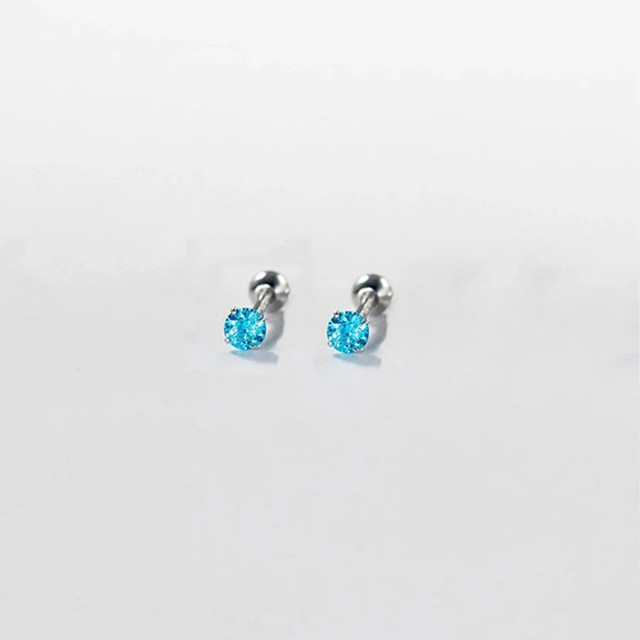 sengpan New Fashion Simple Bling Blue Zircon Stainless Steel Earrings for Women Niche Design Charms Studs Sweet Elegant Party Jewelry