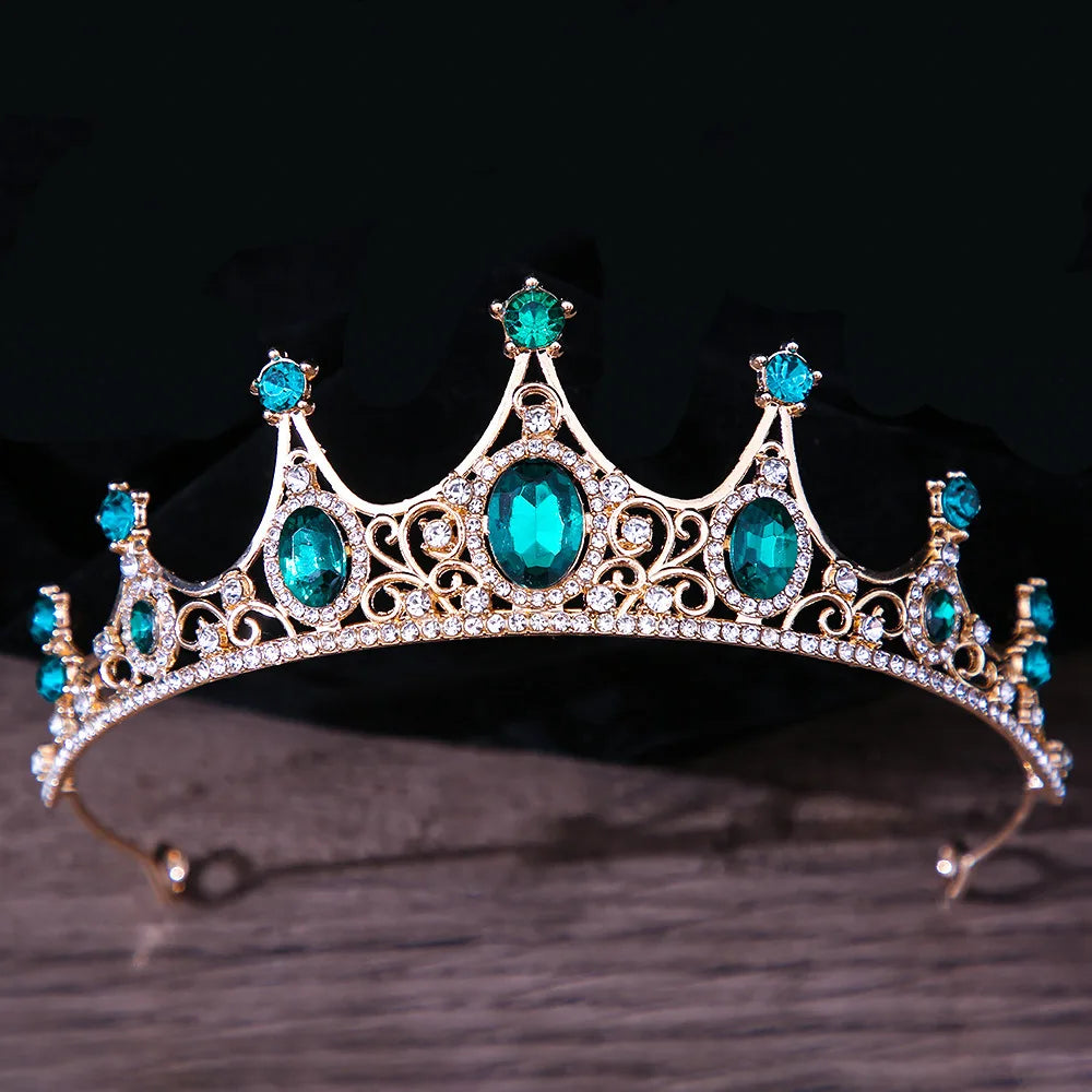 sengpan Baroque Luxury Girls AB Red Green Blue Crystal Bridal Wedding Tiara Crown Bride Queen Headbands Hair Jewelry Accessories