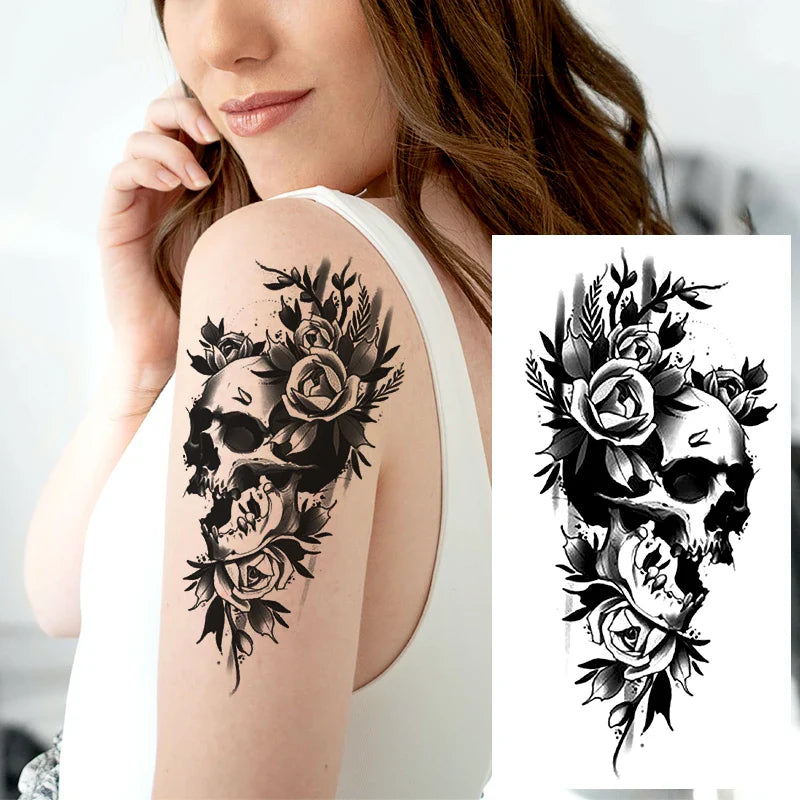 sengpan Black Forest Animal Temporary Tattoos for Men Wolf Tattoo Stickers Tiger Skull Skeleton Fake Tattoo for Women Arm Sleave