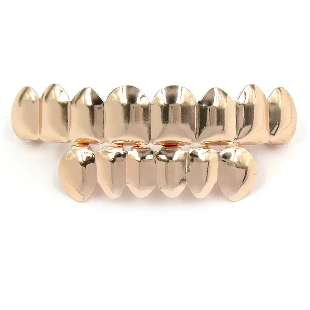 sengpan Top Bottom 8/6 Teeth Grillz Hip Hop Gold Plated Tooth Caps Decor Punk Dental Grills For Women Men Jewelry