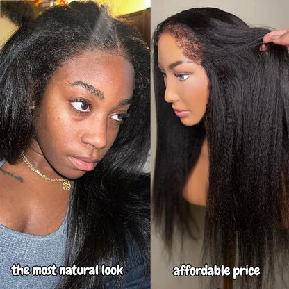 sengpan Preplucked Soft 26"Long Kinky Straight 180% Density Natural Black Yaki Lace Front Wig For African Women Baby hair Glueless Daily