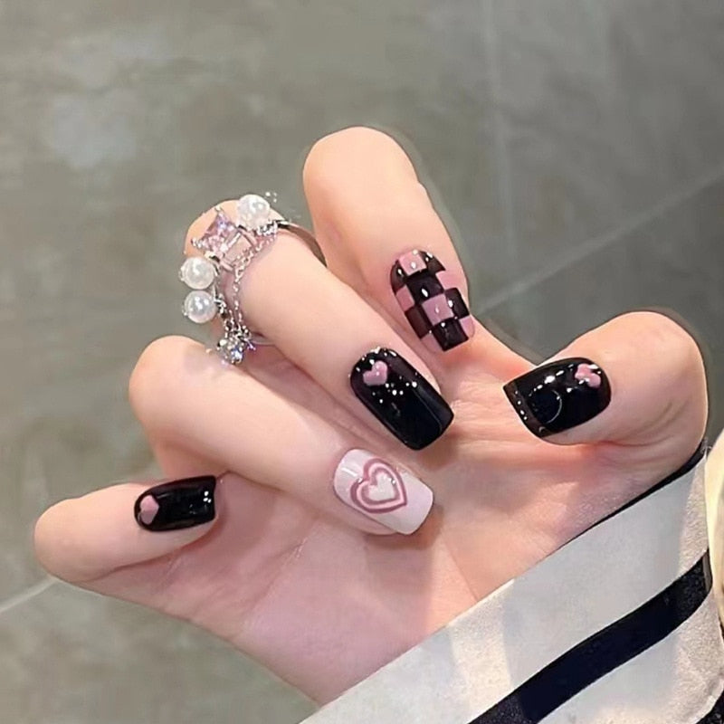 sengpan 24pcs Wearable Pink Press On Fake Nails Tips With Glue false nails design Butterfly Lovely Girl false nails With Wearing Tools