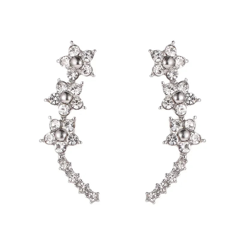 sengpan Trendy CZ Crystal Leaf Feather Earrings Ear Climber Stud Earrings For Women Everyday Jewelry Jacket Ear Cuff Piercing Bronics