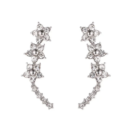 sengpan Trendy CZ Crystal Leaf Feather Earrings Ear Climber Stud Earrings For Women Everyday Jewelry Jacket Ear Cuff Piercing Bronics