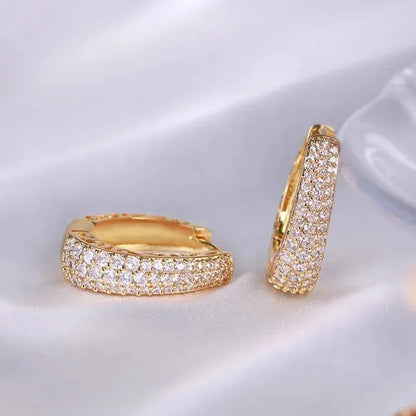 sengpan Full Sparkling Zircon Inlaid Golden Hoop Earrings Retro Elegant Style 18K Gold Plated Jewelry Female Gift